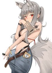 Rule 34 | 1girl, animal ears, clothes pull, fte (fifteen 199), grey hair, pulled by self, tagme