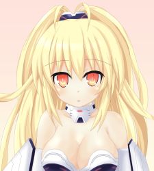 Rule 34 | 10s, 1girl, blonde hair, breasts, female focus, highres, kami jigen game neptune v, large breasts, long hair, looking at viewer, neptune (series), open mouth, orange eyes, pish, sarvuant, solo, symbol-shaped pupils, yellow heart (neptune)