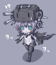 Rule 34 | !?, 10s, 1girl, :3, alternate headwear, aqua eyes, black gloves, blush stickers, bodysuit, cannon, cape, chibi, gloves, grey background, highres, kantai collection, long sleeves, open mouth, oukawa yuu, personification, rensouhou-chan, silver hair, solo, sweatdrop, translation request, walking, wo-class aircraft carrier, | |