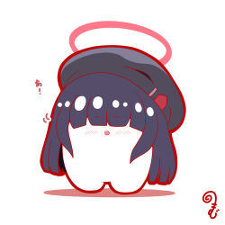 Rule 34 | :d, beret, black hair, black hat, blue archive, blush, colored shadow, facing viewer, full body, hair over eyes, halo, hat, highres, justice task force member (blue archive), kurukurumagical, long hair, motion lines, open mouth, shadow, simple background, smile, solo, standing, translation request, very long hair, white background