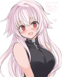 Rule 34 | 1girl, absurdres, blush, borrowed character, breasts, character request, copyright request, highres, large breasts, long hair, looking at viewer, mashiro yukiya, messy hair, open mouth, red eyes, smile, solo, upper body, white hair
