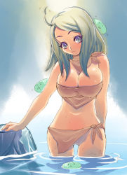 Rule 34 | blue eyes, breasts, cleavage, green hair, large breasts, long hair, solo, swimsuit, thigh gap, thighs, tsuutenkaaku, water