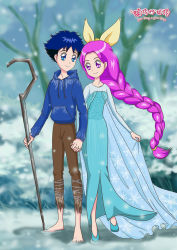 Rule 34 | 1boy, 1girl, braid, cosplay, frozen (disney), highres, holding hands, non-web source, power connection, single braid, tagme