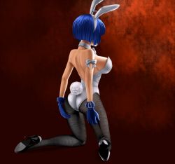 Rule 34 | 00s, 3d, animal ears, ass, blue hair, breasts, caught from behind, costume, fake animal ears, from behind, gloves, high heels, highres, huge breasts, ikkitousen, large breasts, leotard, pantyhose, playboy bunny, rabbit ears, rabbit tail, ryomou shimei, shoes, short hair, sideboob, tail, taka (takahirokun)