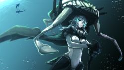 Rule 34 | 10s, 1girl, abyssal ship, bodysuit, breasts, cane, cape, casino (casinoep), gloves, glowing, glowing eyes, hat, highres, kantai collection, long hair, pale skin, short hair, silver hair, solo, teeth, tentacles, wo-class aircraft carrier
