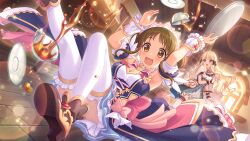 Rule 34 | brown eyes, brown footwear, brown hair, coffee, coffee cup, cup, disposable cup, drink, falling, holding, holding tray, official art, open mouth, princess connect!, suzume (princess connect!), tachi-e, thighhighs, transparent background, tray, white thighhighs