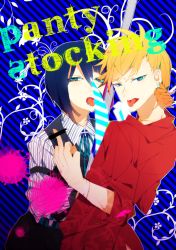 Rule 34 | 10s, 2boys, back lace, bad id, bad pixiv id, blonde hair, brothers, censored, donacoo, english text, genderswap, genderswap (ftm), gothic lolita, green eyes, lolita fashion, middle finger, multicolored hair, multiple boys, open mouth, panty &amp; stocking with garterbelt, panty (psg), pink hair, pointless censoring, purple hair, short hair, siblings, stocking (psg), stripes i &amp; ii, sword, tongue, weapon, yuuhi homare