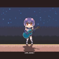 Rule 34 | 1girl, african penguin (kemono friends), animal ears, animated, black eyes, black gloves, black hair, gloves, guitar, highres, instrument, kemono friends, kemono friends v project, long hair, looking at viewer, midoribox, video, music, necktie, night, pixel art, playing instrument, shirt, shoes, simple background, skirt, smile, solo, tail, virtual youtuber, white shirt
