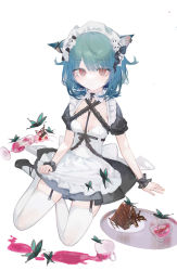 Rule 34 | 1girl, animal ears, blush, bug, butterfly, cat ears, dress, green hair, hair ornament, highres, hololive, insect, looking at viewer, maid, quarter 1404, red eyes, short hair, skull hair ornament, smile, solo, uruha rushia, virtual youtuber