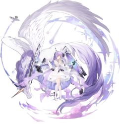 Rule 34 | 1girl, ahoge, azur lane, covered mouth, detached sleeves, dress, feathered wings, full body, hair bun, hands up, highres, kaede (yumesaki kaede), light blush, long hair, looking at viewer, official alternate costume, official art, own hands together, purple eyes, purple hair, rigging, see-through, see-through dress, see-through sleeves, short dress, single hair bun, solo, thighhighs, transparent background, unicorn, unicorn (azur lane), white dress, white footwear, white thighhighs, winged unicorn, wings