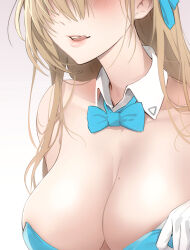 Rule 34 | 1girl, asuna (blue archive), asuna (bunny) (blue archive), blue archive, blush, close-up, fpanda, highres, leotard, playboy bunny, solo, tongue, tongue out, white background