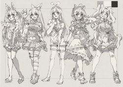 Rule 34 | 5girls, absurdres, animal ears, antenna hair, character request, cleavage cutout, clothing cutout, fake animal ears, fox ears, fox tail, greyscale, hair between eyes, highres, kaguya luna, kizuna ai, kizuna ai inc., long hair, mirai akari, mirai akari project, monochrome, multiple girls, paintedmike, ponytail, smile, standing, tail, the moon studio, thighhighs, twintails, v, virtual youtuber, waving