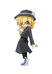 Rule 34 | 1girl, alternate costume, blonde hair, casual, chibi, coat, embodiment of scarlet devil, female focus, hat, inu wi, rumia, simple background, solo, touhou, v, white background