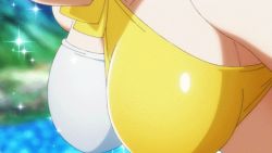 Rule 34 | 10s, 1girl, animated, animated gif, aquarion (series), aquarion evol, bikini, bouncing breasts, breasts, cleavage, close-up, emphasis lines, head out of frame, large breasts, lowres, mix (aquarion), mountain, solo, sparkle, swimsuit, underboob