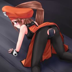 Rule 34 | all fours, anal, anal cutout, arc system works, ass, blush, bodysuit, brown eyes, brown hair, butt plug, guilty gear, hat, may (guilty gear), pirate hat, ponytail, sex toy, torn clothes, yamaoka46