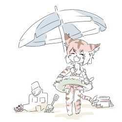 Rule 34 | 1girl, :3, ^ ^, animal, animal ear fluff, animal ears, animal nose, arm pouch, arm ribbon, bad id, bad pixiv id, barefoot, beach umbrella, bikini, bikini skirt, blush, body fur, box, breasts, brown fur, brown hair, bucket, closed eyes, cooler, crab, day, fang, female focus, front-tie bikini top, front-tie top, full body, furry, furry female, happy, innertube, light blush, medium breasts, mia (world flipper), official alternate costume, open mouth, outdoors, pouch, ribbon, sand, sand castle, sand sculpture, see-through, short hair, sidelocks, sketch, smile, solo, standing, swim ring, swimsuit, tail, tatsuri (forest penguin), tiger ears, tiger girl, tiger tail, umbrella, world flipper