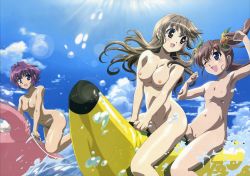 Rule 34 | 3girls, absurdres, amamiya shiina, blush, breasts, highres, long hair, multiple girls, nipples, nogizaka haruka, nogizaka haruka no himitsu, nogizaka mika, nude, nude filter, pussy, third-party edit, uncensored, zenra