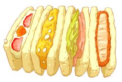 Rule 34 | bread, chicken (food), food, food focus, fruit, haboban, ham, lettuce, meat, original, sandwich, strawberry, white background
