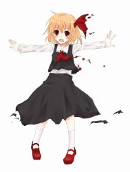 Rule 34 | 1girl, blonde hair, embodiment of scarlet devil, female focus, hair ribbon, hane riu, necktie, outstretched arms, red eyes, ribbon, rumia, short hair, solo, spread arms, touhou