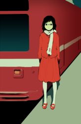 Rule 34 | 1girl, bad id, bad pixiv id, black hair, glasses, original, red theme, scarf, skirt, solo, tamaoki benkyou, train