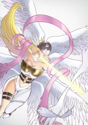 Rule 34 | angel, angewomon, covered eyes, digimon, highres, mask, multiple wings, wings