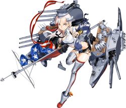 Rule 34 | 1girl, american flag, blonde hair, blue jacket, breasts, collared shirt, crop top, dress shirt, full body, headgear, jacket, kantai collection, long hair, machinery, massachusetts (kancolle), medium breasts, multicolored clothes, multicolored hair, multicolored jacket, official art, open clothes, open jacket, red eyes, red hair, shirt, short sleeves, shorts, sleeveless, sleeveless shirt, smile, star (symbol), torn clothes, transparent background, turret, white jacket, white shirt, zeco
