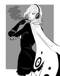 Rule 34 | 1girl, absurdres, commentary, cowboy shot, curly eyebrows, dress, english commentary, gloves, grey background, greyscale, highres, looking to the side, medium hair, monochrome, one piece, short dress, simple background, solo, vinsmoke reiju, wings, yao yasan