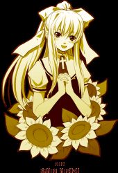 Rule 34 | 00s, 1girl, air (visual novel), flower, kamio misuzu, mk (mod0), monochrome, solo, sunflower, transparent background, yellow theme