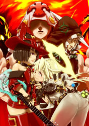 Rule 34 | 2boys, 2girls, ahoge, arc system works, ass, asuka r. kreutz, blonde hair, bodysuit, boots, breasts, brown eyes, brown hair, candy, center opening, familiar, fingerless gloves, food, gloves, guilty gear, guilty gear xrd, guilty gear xrd: revelator, guitar, halo, hood, i-no, instrument, jack-o&#039; valentine, leaning, leaning forward, long hair, mask, unworn mask, mole, multiple boys, multiple girls, no bra, notequal hath, pantylines, raven (guilty gear), red eyes, red hair, shaded face, shiny clothes, shiny skin, short hair, skin tight, smile, spikes, thigh boots, thighhighs, white hair