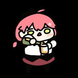 Rule 34 | 1girl, ahoge, alcohol, animated, animated gif, bell, black headwear, blouse, blush, bottle, chibi, commentary, cup, detached sleeves, drinking, drunk, english commentary, full body, fuwafuwa 35, green eyes, holding, holding bottle, holding cup, hololive, jitome, looping animation, neck bell, o o, official alternate costume, pink hair, red skirt, sakura miko, sakura miko (casual), shirt, skirt, sleeveless, sleeveless shirt, solo, standing, tipsy, transparent background, triangle mouth, virtual youtuber, white shirt