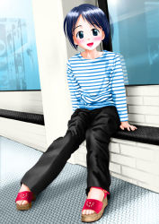 Rule 34 | blue eyes, blue hair, bob cut, clog sandals, love hina, maehara shinobu, shirt, short hair, solo, striped clothes, striped shirt