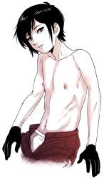 Rule 34 | 1boy, asioo, bad id, bad pixiv id, bare pectorals, bulge, gloves, limited palette, looking at viewer, male focus, male underwear, monochrome, navel, nipples, open fly, pectorals, solo, touken ranbu, underwear, yagen toushirou