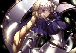 Rule 34 | 1girl, absurdres, blonde hair, blue eyes, braid, breasts, chain, couter, fate/apocrypha, fate/grand order, fate (series), gauntlets, gorget, headpiece, highres, jeanne d&#039;arc (fate), jeanne d&#039;arc (ruler) (fate), large breasts, long hair, looking at viewer, paperfinger, plackart, ruler, serious, single braid, solo