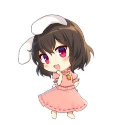 Rule 34 | 1girl, animal ears, black hair, carrot necklace, chibi, floppy ears, full body, hand on own hip, hand on own chin, inaba tewi, jewelry, looking at viewer, lowres, medium hair, necklace, open mouth, pink shirt, pink skirt, rabbit ears, red eyes, red ribbon, ribbon, ribbon-trimmed skirt, ribbon trim, shirt, short sleeves, simple background, skirt, smile, solo, touhou, transparent background, white background, yada (xxxadaman)