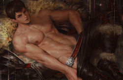 Rule 34 | 1boy, abs, ardbert hylfyst, unworn armor, armored boots, belt, black hair, black male underwear, black pants, boots, clothes pull, final fantasy, final fantasy xiv, fur-trimmed boots, fur trim, looking to the side, lying, male focus, male pubic hair, male underwear, male underwear peek, male underwear pull, navel, nipples, on back, open mouth, pants, pants pull, penguin frontier, pubic hair, pulling own clothes, short hair, smile, solo, toned, toned male, topless male, underwear