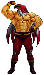Rule 34 | 1boy, abs, ankle boots, arm up, bare pectorals, biceps, boots, fatal fury, flexing, full body, garou: mark of the wolves, griffon mask, hiroaki (kof), male focus, mask, muscular, official art, pectorals, red footwear, shoelaces, simple background, snk, solo, spandex, the king of fighters, the king of fighters 2003, the king of fighters xi, topless male, white background, wrestler, wrestling mask, wrestling outfit