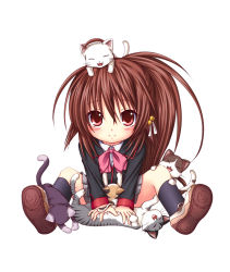 Rule 34 | 1girl, bow, brown hair, cat, chibi, highres, kuena, lennon, little busters!, long hair, natsume rin, pink bow, school uniform, solo