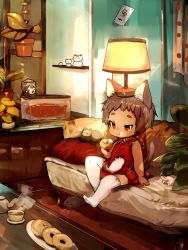 Rule 34 | 2boys, bad id, bad pixiv id, braid, cat, cat boy, china dress, chinese clothes, couch, crossdressing, cup, doughnut, dress, eating, food, full body, highres, lamp, male focus, mini person, miniboy, multiple boys, original, plant, potted plant, red dress, shirokujira, single braid, sitting, solo focus, tea, teacup, thighhighs, trap, white legwear