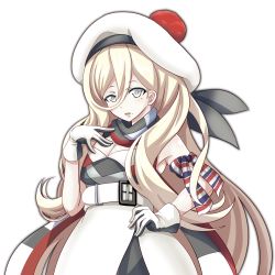 Rule 34 | 10s, 1girl, bare shoulders, beret, blonde hair, commentary request, gloves, hair between eyes, hat, kantai collection, long hair, looking at viewer, mole, mole under eye, mole under mouth, richelieu (kancolle), solo, tk8d32, wavy hair
