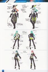 Rule 34 | absurdres, concept art, hand on own hip, hat feather, highres, mole, mole under eye, official art, pants, phantasy star, phantasy star portable 2, pointy ears, sega, standing, striped clothes, striped pants, vertical-striped clothes, vertical-striped pants