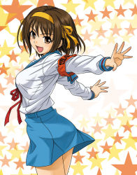 00s 1girl brown_eyes brown_hair female_focus hairband hida_tatsuo open_mouth solo suzumiya_haruhi suzumiya_haruhi_no_yuuutsu