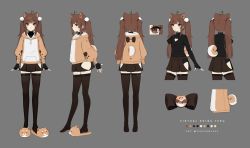 Rule 34 | 1girl, animal ears, animal slippers, bad id, bad pixiv id, black gloves, black leotard, blunt bangs, brown eyes, brown footwear, brown hair, brown hoodie, brown skirt, brown thighhighs, closed mouth, clothing cutout, color guide, commentary request, copyright request, dog ears, dog girl, dog tail, fake tail, fingerless gloves, gloves, grey background, heart cutout, highres, hood, hood down, hoodie, leotard, long hair, long sleeves, multiple views, pleated skirt, puffy long sleeves, puffy sleeves, simple background, skirt, slippers, tail, terupancake, thighhighs, turnaround, twintails, twitter username, very long hair, virtual youtuber