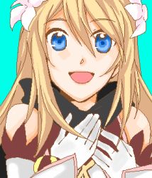 Rule 34 | 00s, blonde hair, blue eyes, detached sleeves, flower, gloves, long hair, lowres, marta lualdi, oekaki, smile, solo, tales of (series), tales of symphonia, tales of symphonia: dawn of the new world