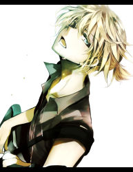 Rule 34 | 1boy, aqua eyes, ayatoki-1, bad id, bad pixiv id, blonde hair, collarbone, dutch angle, guitar, instrument, kagamine len, letterboxed, looking at viewer, male focus, open mouth, simple background, solo, tears, vocaloid