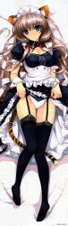 Rule 34 | 1girl, absurdres, animal ears, apron, bare shoulders, blue eyes, blue thighhighs, breasts, brown hair, cleavage, clothes lift, dakimakura (medium), detached collar, full body, garter belt, garter straps, highres, huge filesize, kotora (toranoana), lace, lace-trimmed legwear, lace trim, long hair, long image, lying, maid, maid apron, maid headdress, mascot, misaki kurehito, panties, parted lips, scan, skirt, skirt lift, solo, tail, tall image, thighhighs, tiger ears, tiger tail, toranoana, underwear, upskirt, very long hair, white panties, wrist cuffs