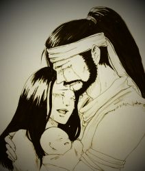 Rule 34 | 1girl, 2boys, absurdres, baby, bald, black hair, blush, commentary, commentary request, crying, da-da, family, father and son, group hug, hanzo hasashi, happy, harumi hasashi, highres, hug, husband and wife, long hair, monochrome, mortal kombat (series), mortal kombat (series), mortal kombat x, mother and son, multiple boys, satoshi hasashi, scorpion (mortal kombat), sobbing, streaming tears, tearing up, tears, very long hair