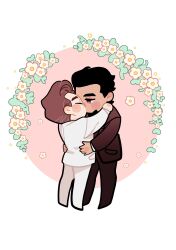 Rule 34 | 2boys, blush, blush stickers, brown hair, brown suit, closed eyes, dark-skinned male, dark skin, deformed, ear blush, floral background, formal, full body, half-closed eyes, hands on another&#039;s hips, head on another&#039;s shoulder, highres, husband and husband, kiss, loki2728, male focus, marvel, mature male, miguel o&#039;hara, multiple boys, peter b parker, short hair, spider-man: across the spider-verse, spider-man (series), spider-verse, standing, suit, thick eyebrows, white suit, yaoi