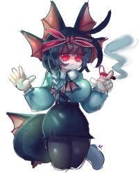 Rule 34 | animal ears, emerald kitty, fish girl, highres, marijuana, open mouth, original, stoned, thick thighs, thighs