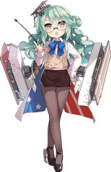 Rule 34 | 1girl, :o, aircraft, airplane, airplane hair ornament, american flag, american flag print, anchor, azur lane, black footwear, black skirt, blue bow, blue bowtie, blush, bow, bowtie, breasts, bright pupils, brown eyes, buttons, coat, crossed legs, dot nose, dress shirt, eyebrows, eyes visible through hair, facing viewer, fingernails, flag print, flight deck, floating hair, full body, glasses, green hair, grey pantyhose, hair between eyes, hair bun, hair ornament, hand on own hip, holding, index finger raised, langley (azur lane), long fingernails, long hair, long sleeves, looking at viewer, machinery, official art, open clothes, open coat, pantyhose, pencil skirt, riding crop, round eyewear, saru, shirt, shoes, side bun, side slit, sidelocks, single hair bun, single side bun, skirt, sleeves past wrists, small breasts, solo, standing, star (symbol), star print, straight-on, striped, sweater vest, teeth, thigh gap, tiptoes, tongue, transparent background, vest, watson cross, wavy hair, white coat, white shirt