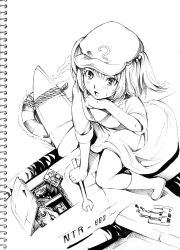 Rule 34 | 1girl, bad id, bad pixiv id, bolt (hardware), boots, female focus, from above, greyscale, hair bobbles, hair ornament, hat, innertube, kawashiro nitori, kyuu umi, millipen (medium), monochrome, screwdriver, short hair, solo, sweat, swim ring, tools, touhou, traditional media, twintails, two side up, water, wrench